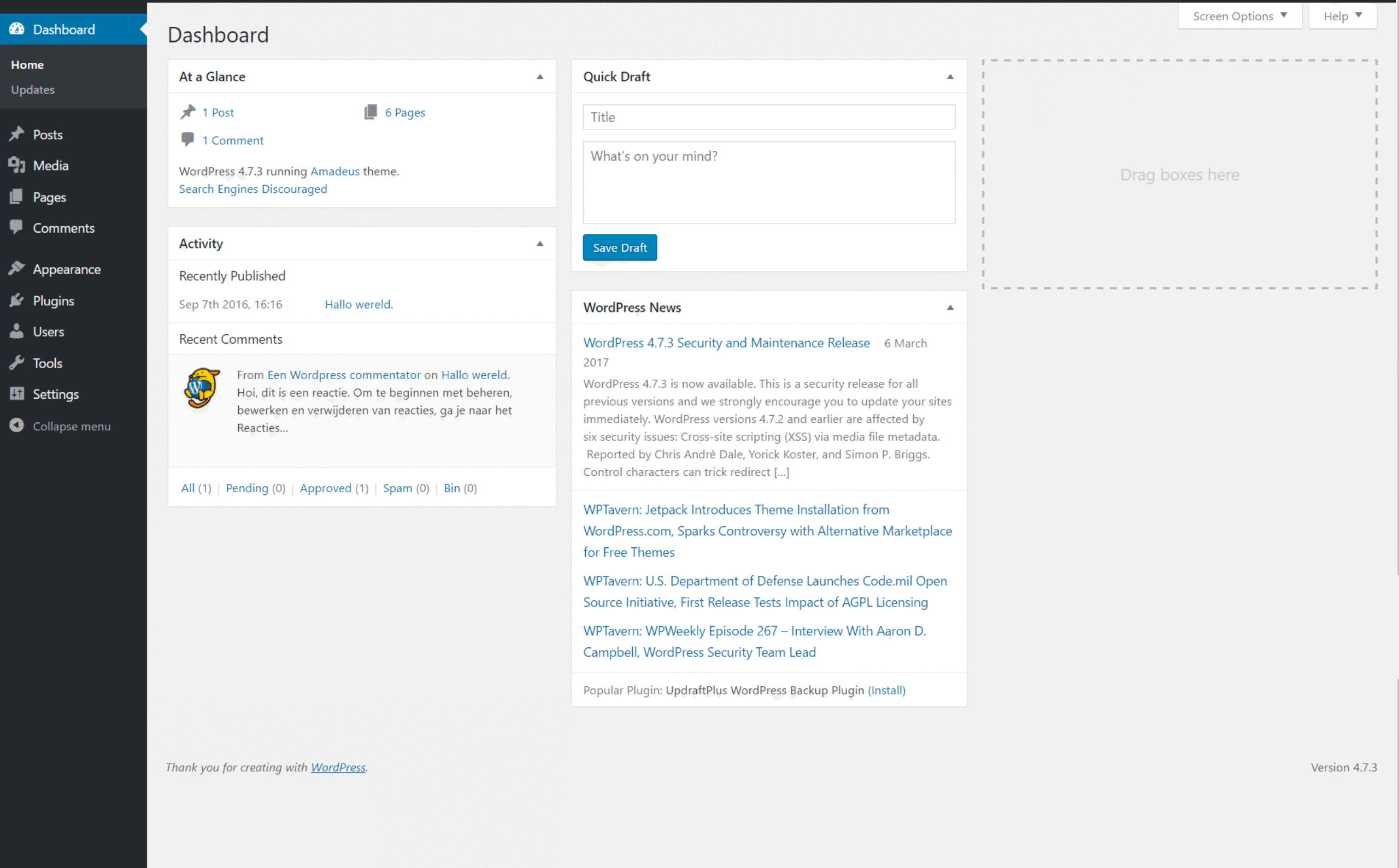 Wordpress dashboard